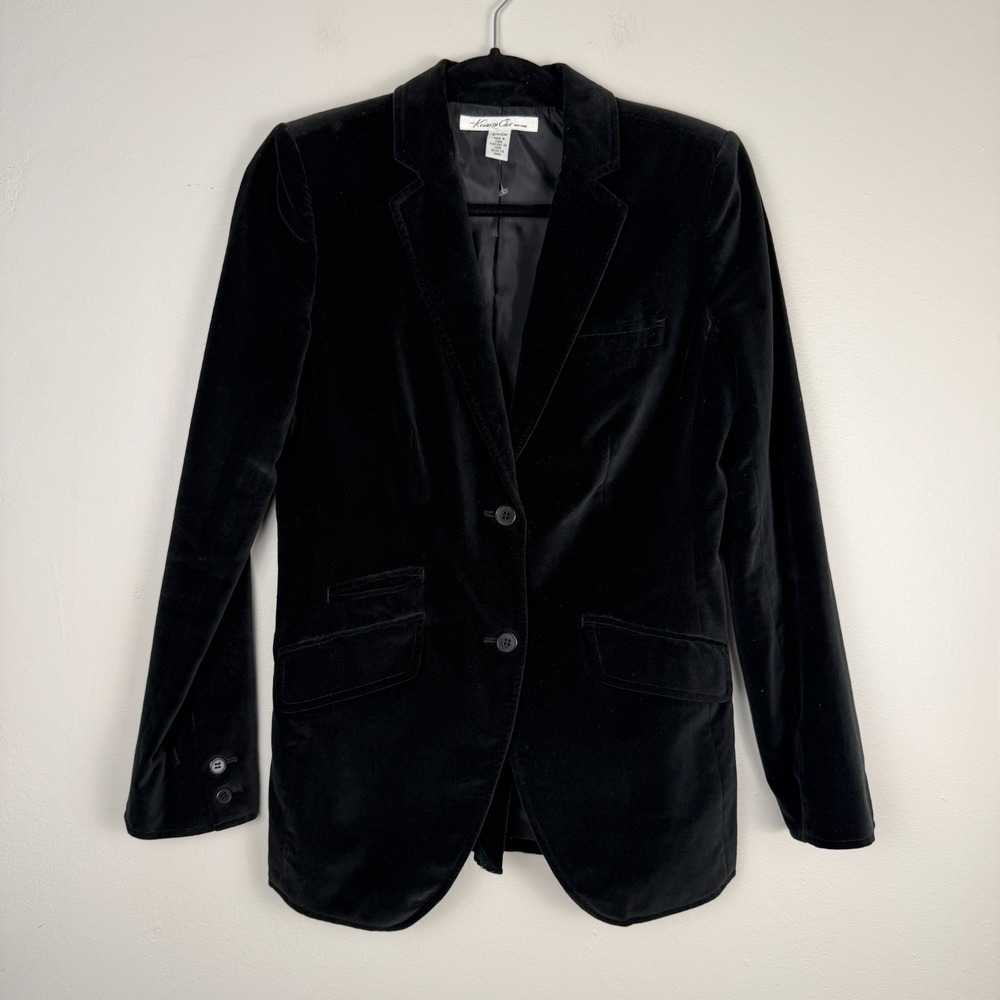 Kenneth Cole New York Velvet Blazer Jacket Womens S Black Cotton Blend Career